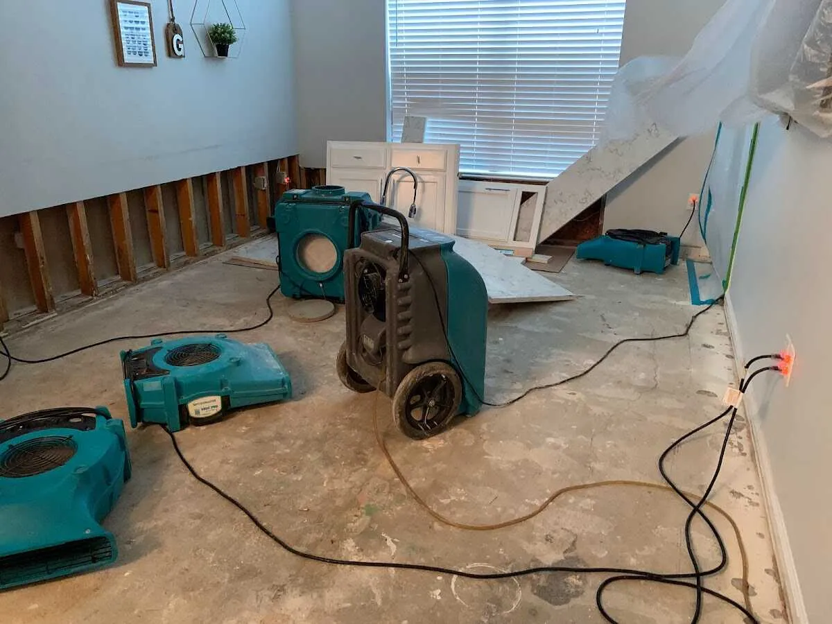 Dehumidifier in flood-cut room for Water Damage Restoration in Pinole